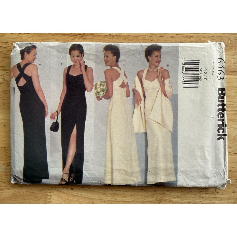 Butterick Pattern 6463 Lined Dress & Stole Prom Gown Bridal Evening Size 6-10 UC